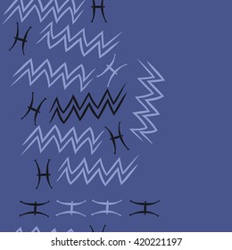 Seamless vertical pattern of zodiac signs, doodles, object,pisces,aquarius, copy space. Hand drawn.