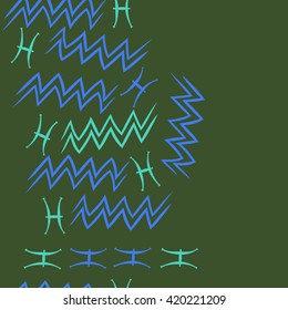 Seamless vertical pattern of zodiac signs, doodles, object,pisces,aquarius, copy space. Hand drawn.