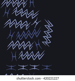Seamless vertical pattern of zodiac signs, doodles, object,pisces,aquarius, copy space. Hand drawn.