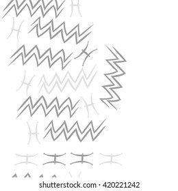 Seamless vertical pattern of zodiac signs, doodles, object,pisces,aquarius, copy space. Hand drawn.