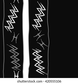 Seamless vertical pattern  of zodiac signs, doodles, object,pisces,aquarius, stripes, spot, copy space. Hand drawn.
