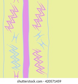 Seamless vertical pattern  of zodiac signs, doodles, object,pisces,aquarius, stripes, spot, copy space. Hand drawn.