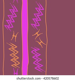Seamless vertical pattern  of zodiac signs, doodles, object,pisces,aquarius, stripes, spot, copy space. Hand drawn.