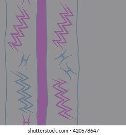 Seamless vertical pattern  of zodiac signs, doodles, object,pisces,aquarius, stripes, spot, copy space. Hand drawn.