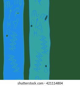Seamless vertical  pattern  of zodiac signs, doodles, object, pisces, aquarius, capricorn, virgo, sagittarius, scorpio,  libra, lion,stripes, spots, copy space. Hand drawn.