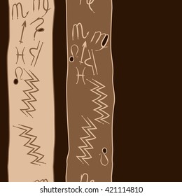 Seamless vertical  pattern  of zodiac signs, doodles, object, pisces, aquarius, capricorn, virgo, sagittarius, scorpio,  libra, lion,stripes, spots, copy space. Hand drawn.