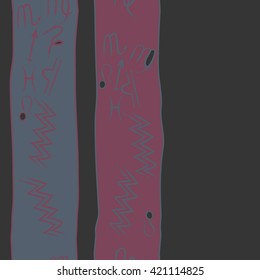 Seamless vertical  pattern  of zodiac signs, doodles, object, pisces, aquarius, capricorn, virgo, sagittarius, scorpio,  libra, lion,stripes, spots, copy space. Hand drawn.