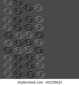 Seamless vertical  pattern  of zodiac signs, doodles, object,cancer, copy space. Hand drawn.