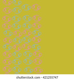 Seamless vertical  pattern  of zodiac signs, doodles, object,cancer, copy space. Hand drawn.