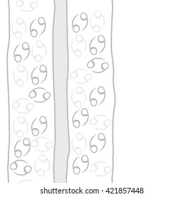 Seamless vertical  pattern  of zodiac signs, doodles, object,cancer, stripes, spot, copy space. Hand drawn.
