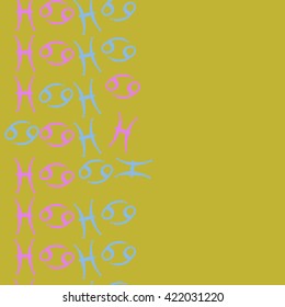 Seamless   vertical pattern  of zodiac signs, doodles, object,cancer, pisces, copy space. Hand drawn.