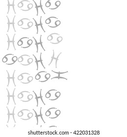 Seamless   vertical pattern  of zodiac signs, doodles, object,cancer, pisces, copy space. Hand drawn.