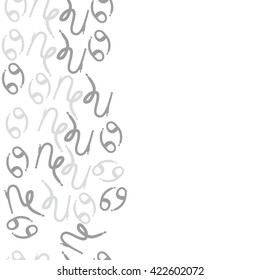 Seamless vertical pattern  of zodiac signs, doodles, object,cancer, capricorns, copy space. Hand drawn.