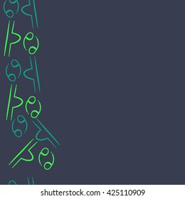 Seamless vertical pattern  of zodiac signs, doodles, object,cancer,libra, copy space. Hand drawn.
