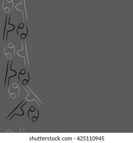 Seamless vertical pattern  of zodiac signs, doodles, object,cancer,libra, copy space. Hand drawn.