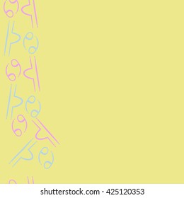 Seamless vertical pattern  of zodiac signs, doodles, object,cancer,libra, copy space. Hand drawn.