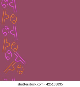 Seamless vertical pattern  of zodiac signs, doodles, object,cancer,libra, copy space. Hand drawn.