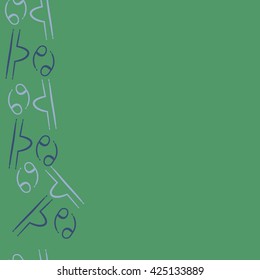 Seamless vertical pattern  of zodiac signs, doodles, object,cancer,libra, copy space. Hand drawn.