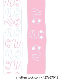 Seamless  vertical pattern  of zodiac signs, doodles, object,cancer,scorpio, stripes, spot,  copy space. Hand drawn.