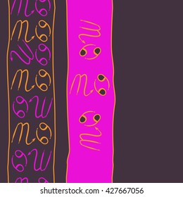 Seamless  vertical pattern  of zodiac signs, doodles, object,cancer,scorpio, stripes, spot,  copy space. Hand drawn.