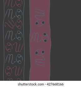 Seamless  vertical pattern  of zodiac signs, doodles, object,cancer,scorpio, stripes, spot,  copy space. Hand drawn.