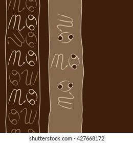 Seamless  vertical pattern  of zodiac signs, doodles, object,cancer,scorpio, stripes, spot,  copy space. Hand drawn.
