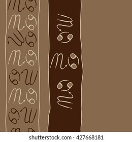 Seamless  vertical pattern  of zodiac signs, doodles, object,cancer,scorpio, stripes, spot,  copy space. Hand drawn.