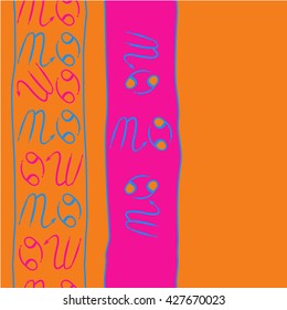 Seamless  vertical pattern  of zodiac signs, doodles, object,cancer,scorpio, stripes, spot,  copy space. Hand drawn.