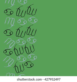 Seamless  vertical pattern  of zodiac signs, doodles, object,cancer,virgo,copy space. Hand drawn.