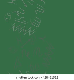 Seamless vertical pattern of zodiac signs, doodles, object,cancer,virgo,aries,cancer,lion,scorpio,sagittarius,capricorn,aquarius,pisces, copy space . Hand drawn.