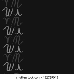 Seamless vertical  pattern of zodiac signs, doodles,  object,aries,scorpio, copy space. Hand drawn.