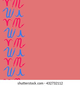 Seamless vertical  pattern of zodiac signs, doodles,  object,aries,scorpio, copy space. Hand drawn.