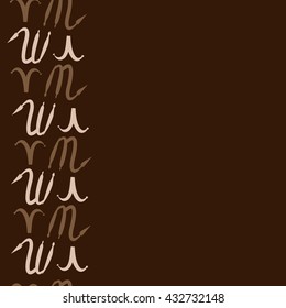 Seamless vertical  pattern of zodiac signs, doodles,  object,aries,scorpio, copy space. Hand drawn.