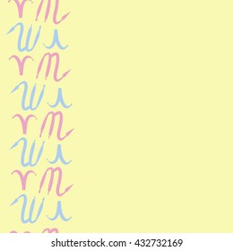 Seamless vertical  pattern of zodiac signs, doodles,  object,aries,scorpio, copy space. Hand drawn.