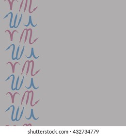 Seamless vertical  pattern of zodiac signs, doodles,  object,aries,scorpio, copy space. Hand drawn.
