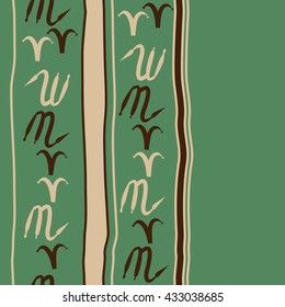 Seamless vertical  pattern of zodiac signs, doodles,  object,aries,scorpio,stripes, spot, copy space. Hand drawn.