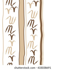 Seamless vertical  pattern of zodiac signs, doodles,  object,aries,scorpio,stripes, spot, copy space. Hand drawn.