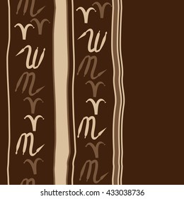 Seamless vertical  pattern of zodiac signs, doodles,  object,aries,scorpio,stripes, spot, copy space. Hand drawn.