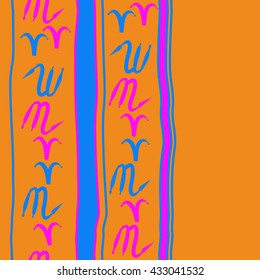 Seamless vertical  pattern of zodiac signs, doodles,  object,aries,scorpio,stripes, spot, copy space. Hand drawn.