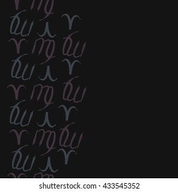 Seamless vertical  pattern of zodiac signs, doodles,  object,aries,virgo, copy space. Hand drawn.