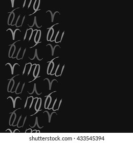 Seamless vertical  pattern of zodiac signs, doodles,  object,aries,virgo, copy space. Hand drawn.