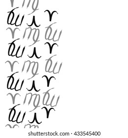 Seamless vertical  pattern of zodiac signs, doodles,  object,aries,virgo, copy space. Hand drawn.