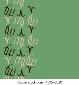 Seamless vertical  pattern of zodiac signs, doodles,  object,aries,virgo, copy space. Hand drawn.