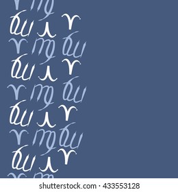 Seamless vertical  pattern of zodiac signs, doodles,  object,aries,virgo, copy space. Hand drawn.