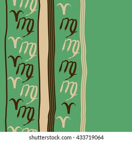 Seamless  vertical  pattern of zodiac signs, doodles,  object,aries,virgo, stripes, spot, copy space. Hand drawn.