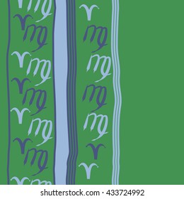 Seamless  vertical  pattern of zodiac signs, doodles,  object,aries,virgo, stripes, spot, copy space. Hand drawn.