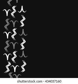 Seamless  vertical  pattern of zodiac signs, doodles,  object,aries,aquarius, copy space. Hand drawn.