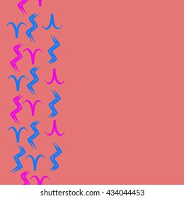 Seamless  vertical  pattern of zodiac signs, doodles,  object,aries,aquarius, copy space. Hand drawn.