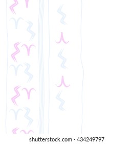 Seamless  vertical  pattern of zodiac signs, doodles,  object,aries,aquarius, stripes, copy space. Hand drawn.