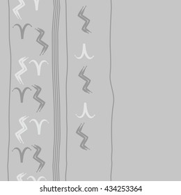 Seamless  vertical  pattern of zodiac signs, doodles,  object,aries,aquarius, stripes, copy space. Hand drawn.